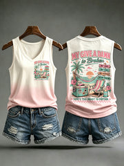Women's Retro Too Old To Care Club Print Sleeveless Tank Top