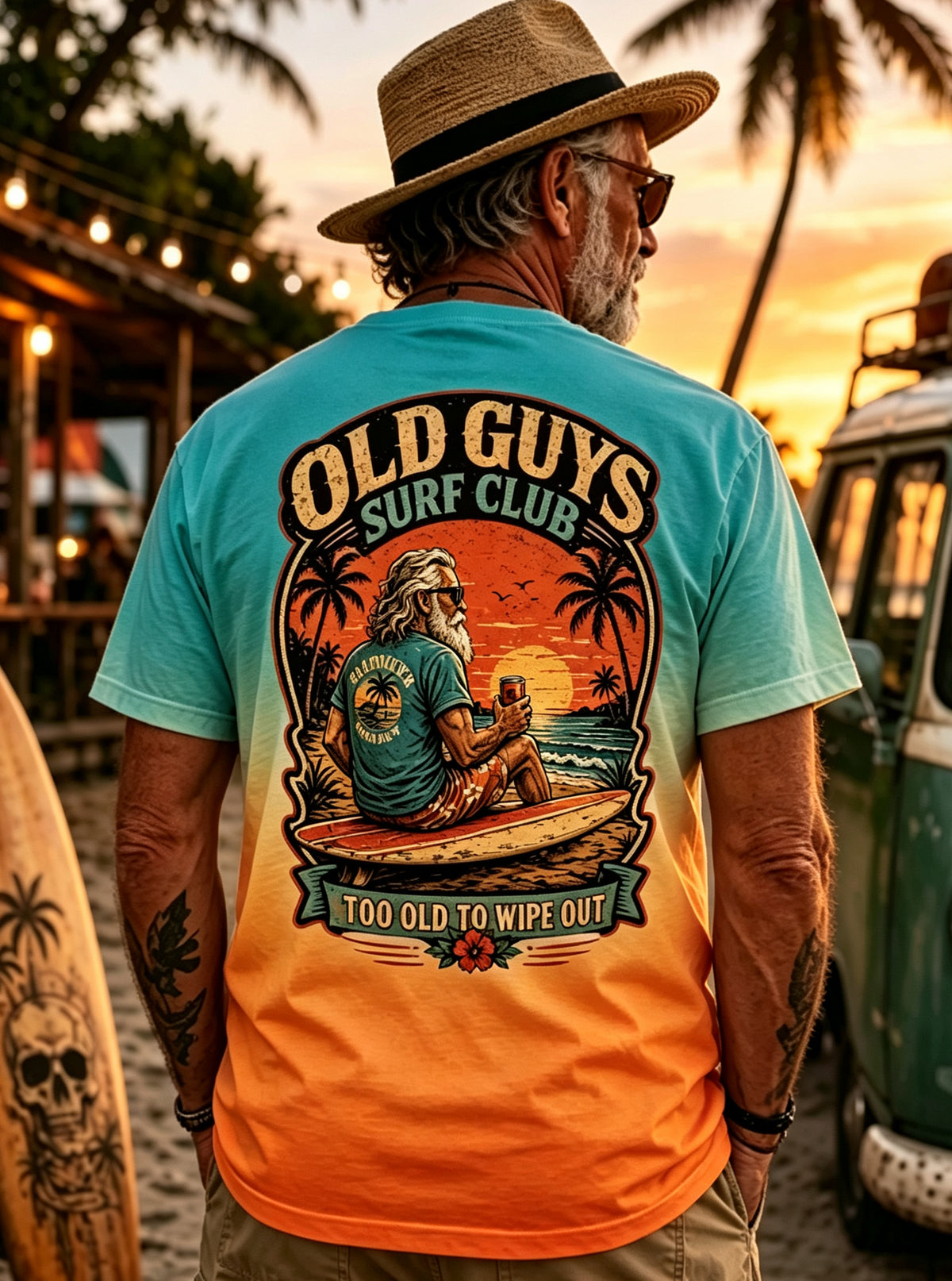 Men's Old Guys Surf Club Printed Vintage Fashion Loose Short Sleeve T-Shirt