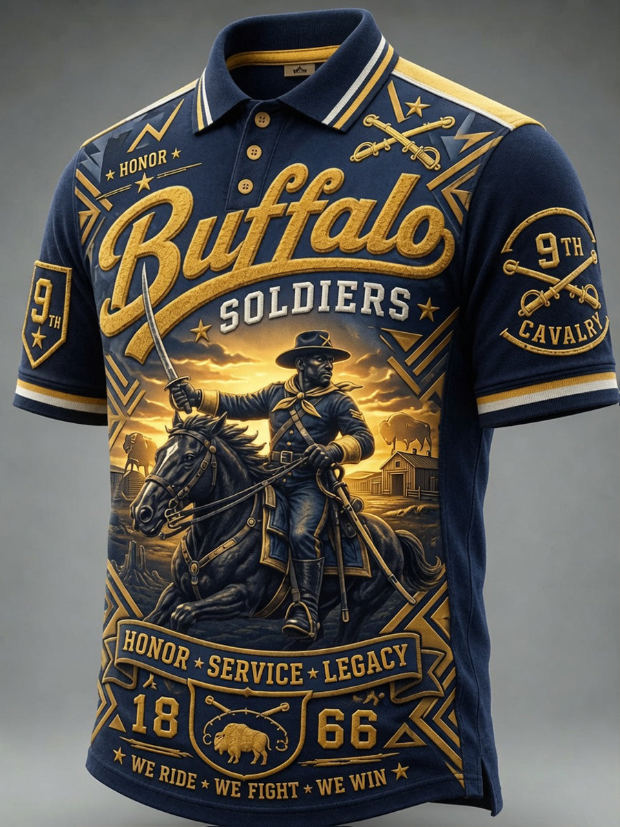 Men’s Buffalo Soldier Print Casual Short-Sleeve Polo Shirt