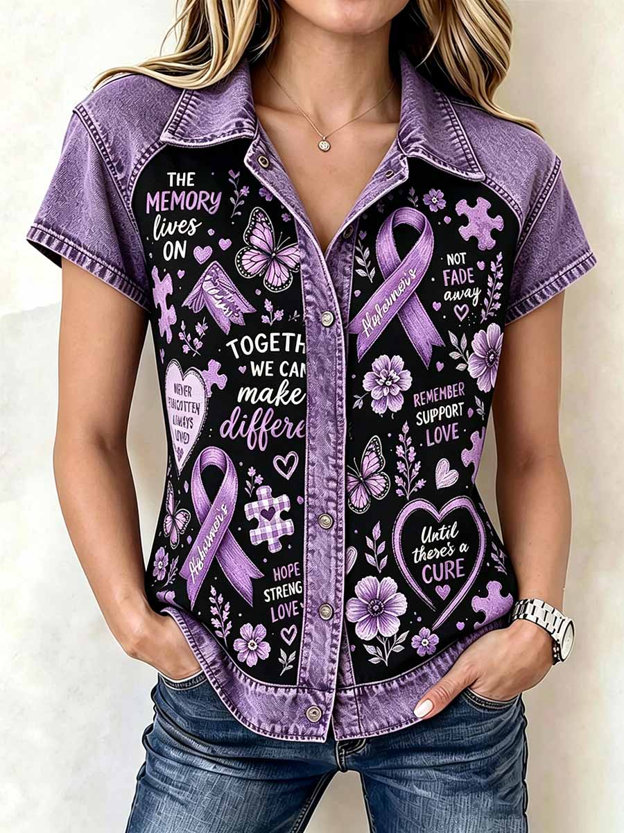 Women's Fashion Alzheimer's Support Pattern Print T-Shirt