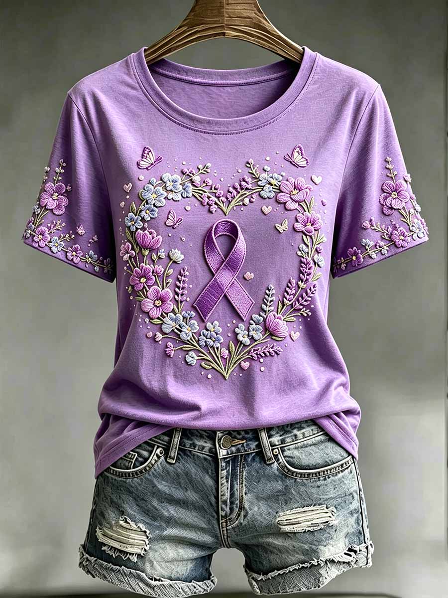 Women's Fashion Alzheimer's Support Pattern Print T-Shirt