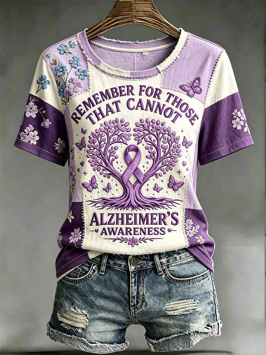 WoWomen's Fashion Alzheimer's Support Pattern Print T-Shirt