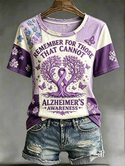 WoWomen's Fashion Alzheimer's Support Pattern Print T-Shirt