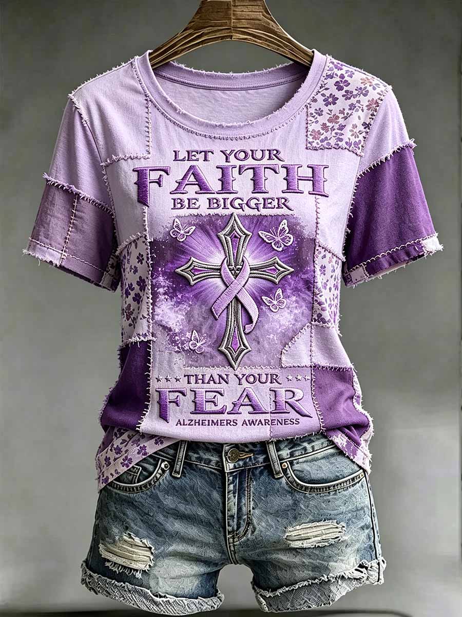 Women's Fashion Alzheimer's Support Pattern Print T-Shirt
