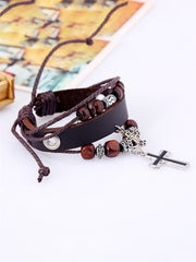 Unisex Beaded Cross Leather Bracelet