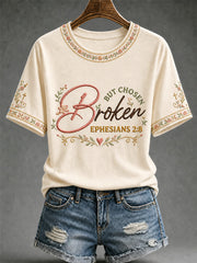 Women's Christian Cross Broken But Chosen Print Casual Tee