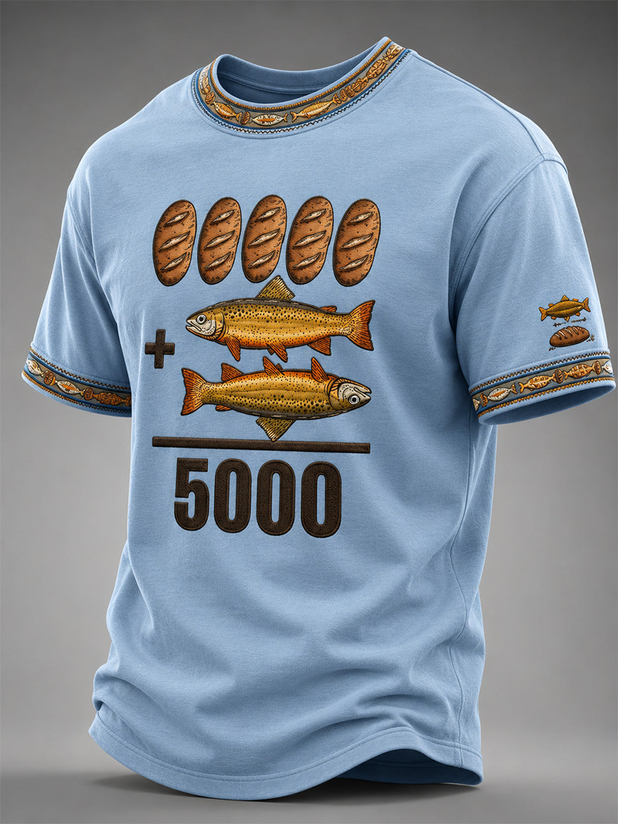 Men's Jesus 2 Fishes 5 Breads 5000 Chosen Against The Current Print Casual Tee