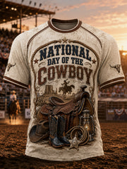 Men’s Retro Western Cowboy Day Print Casual Short-Sleeve T-Shirt