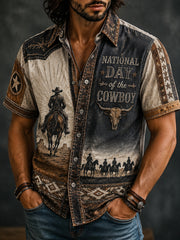 Men’s Retro National Western Jeans Day Printed Casual Shirt