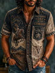 Men’s Retro National Western Jeans Day Printed Casual Shirt
