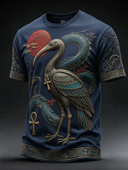 Men’s Ancient Egyptian Art Print Loose-Fit Floral Casual T-Shirt