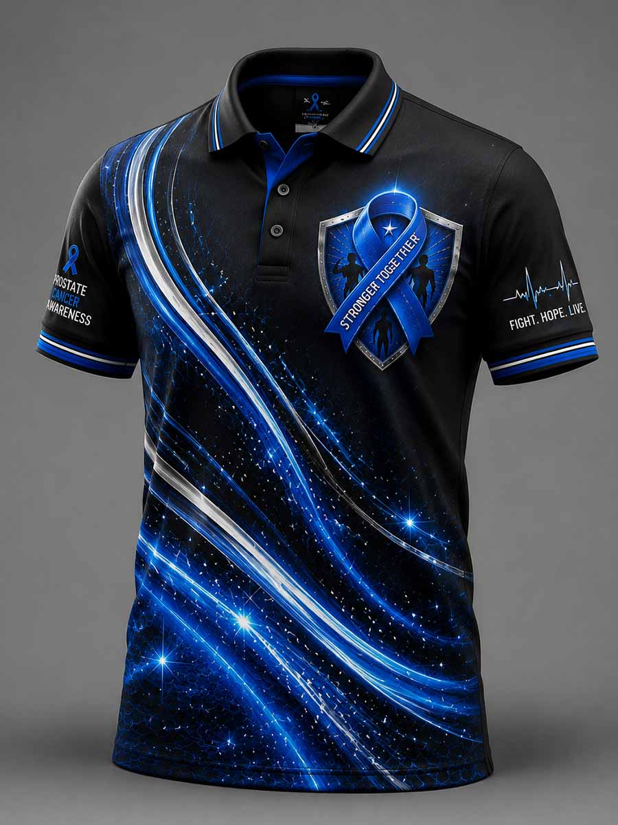 Men‘s Retro Prostate Cancer Awareness Print Casual Polo Shirt
