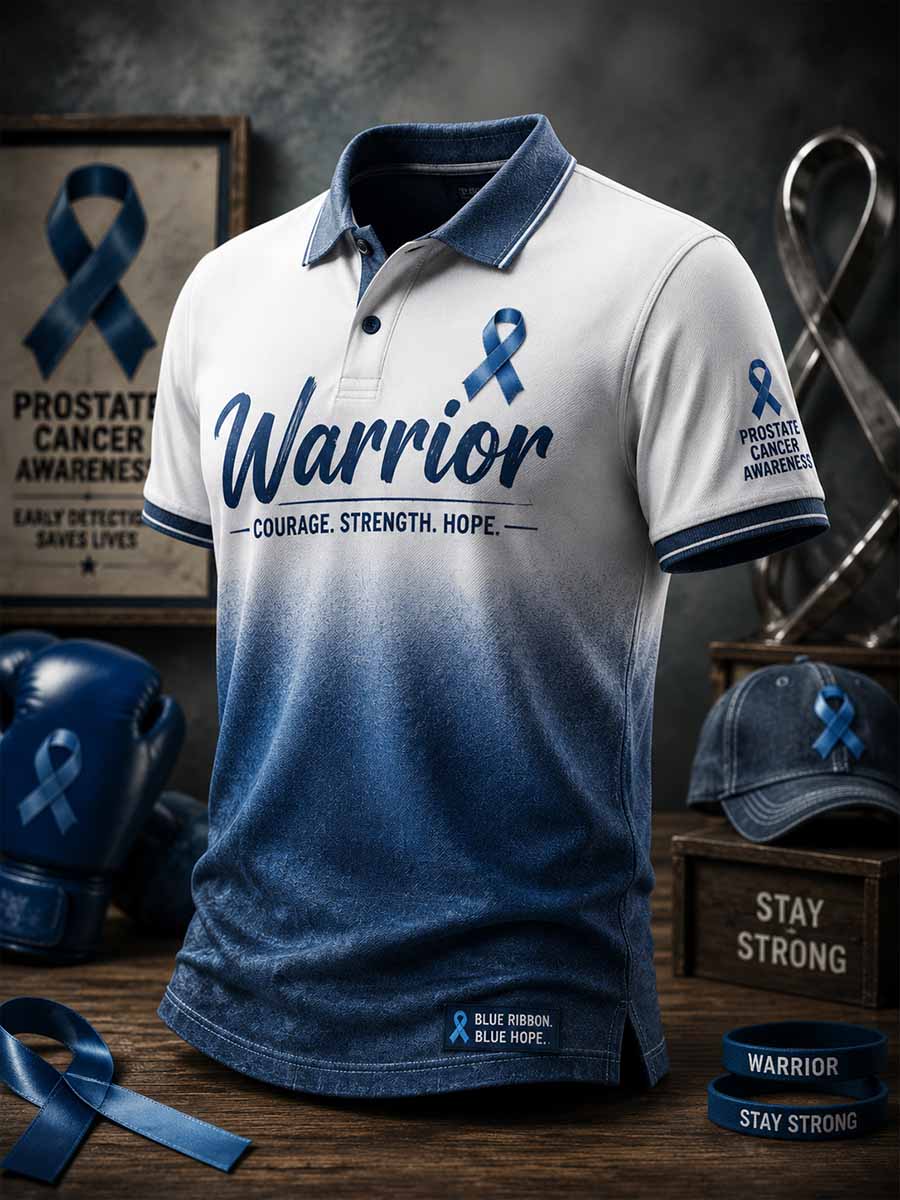 Men‘s Retro Prostate Cancer Awareness Print Casual Polo Shirt