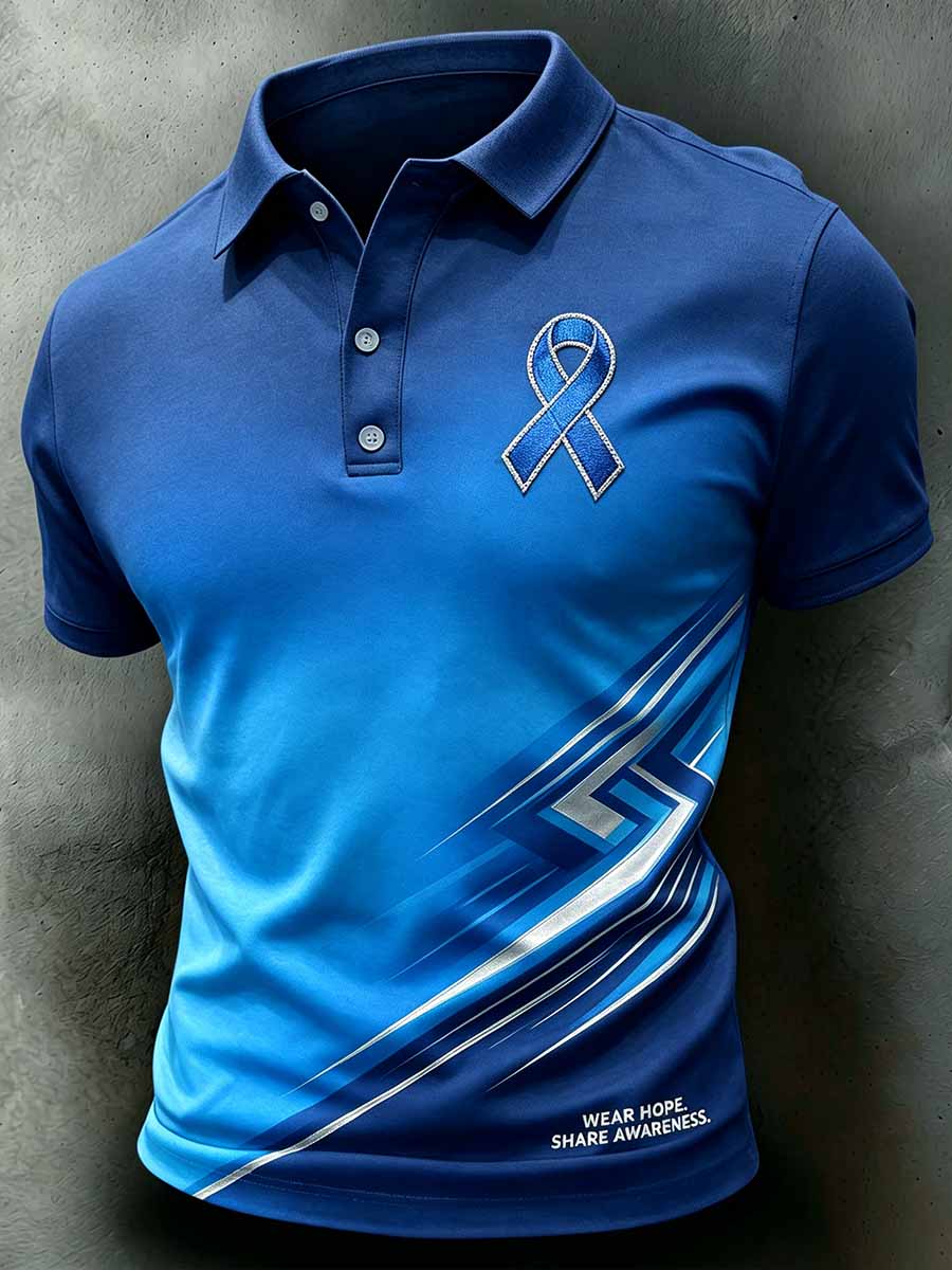 Men‘s Retro Prostate Cancer Awareness Print Casual Polo Shirt