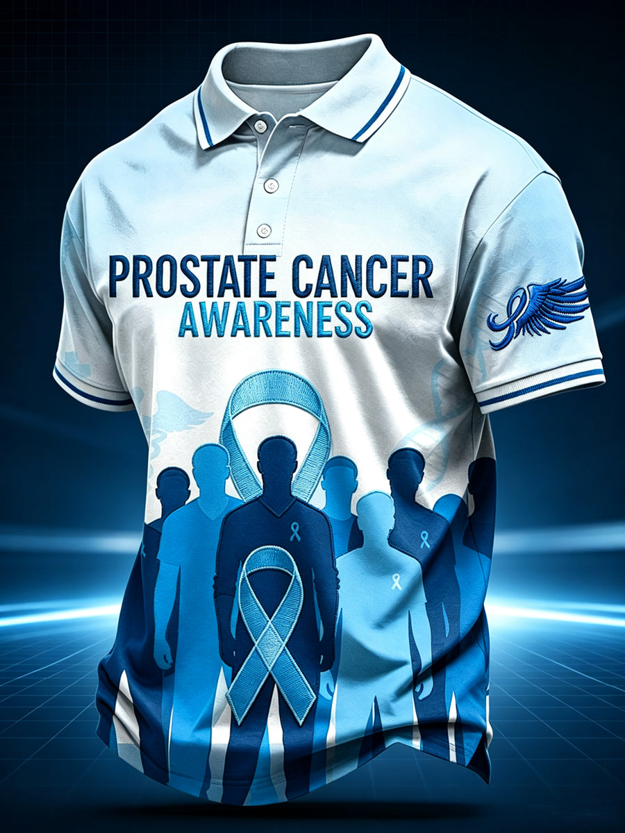 Men's Prostate Cancer  Print Polo Collar Casual Short Sleeved Shirt