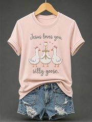 Women's Jesus Loves You Silly Goose Print Casual Tee