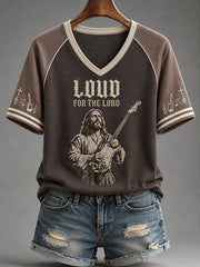 Women's In Jesus Name I Play Print Casual V-Neck Tee