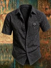 Men’s Halloween Gothic-Style Printed Casual Short-Sleeved Shirt