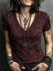 Women’s Halloween Gothic-style printed casual short-sleeved T-shirt