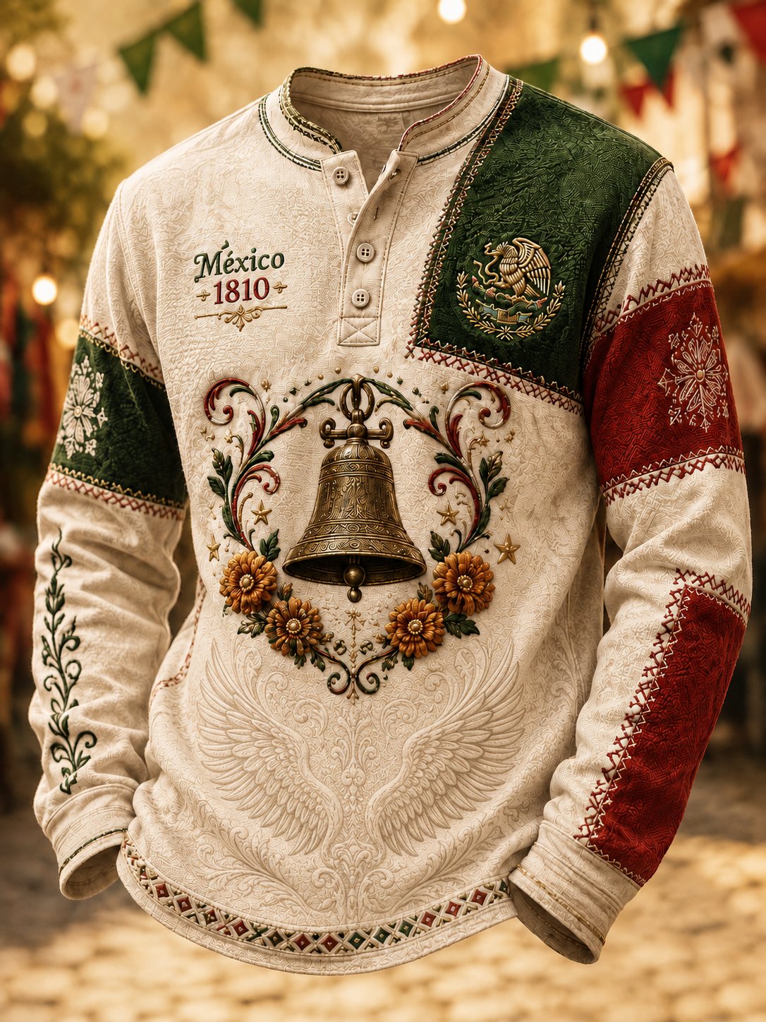 Camiseta casual de botones para el Día de la Independencia de México, para hombre