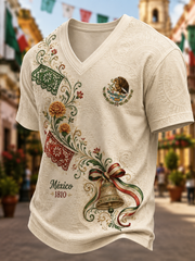 Camiseta de cuello en V para el Día de la Independencia de México, estilo masculino