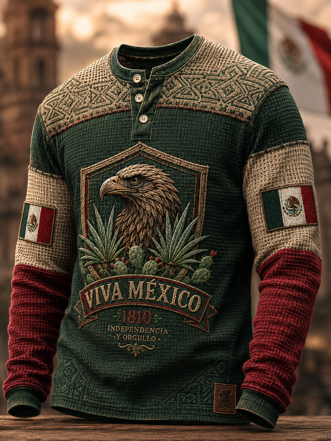 Camiseta casual de botones para el Día de la Independencia de México, para hombre