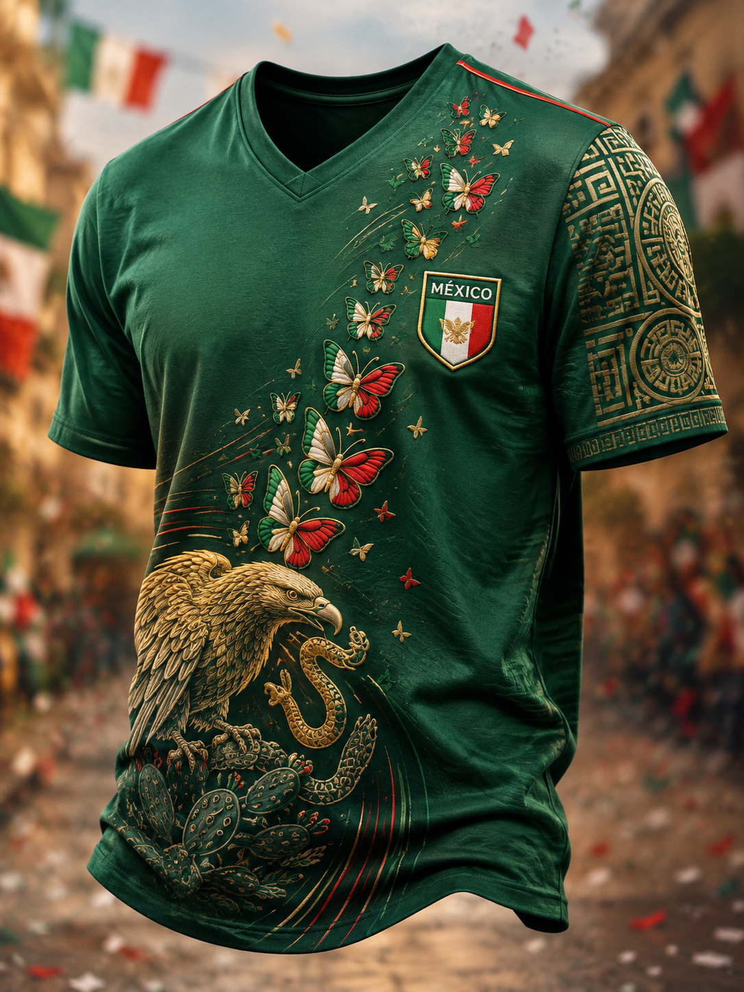 Camiseta con cuello en V para hombre Mexican Independence Day