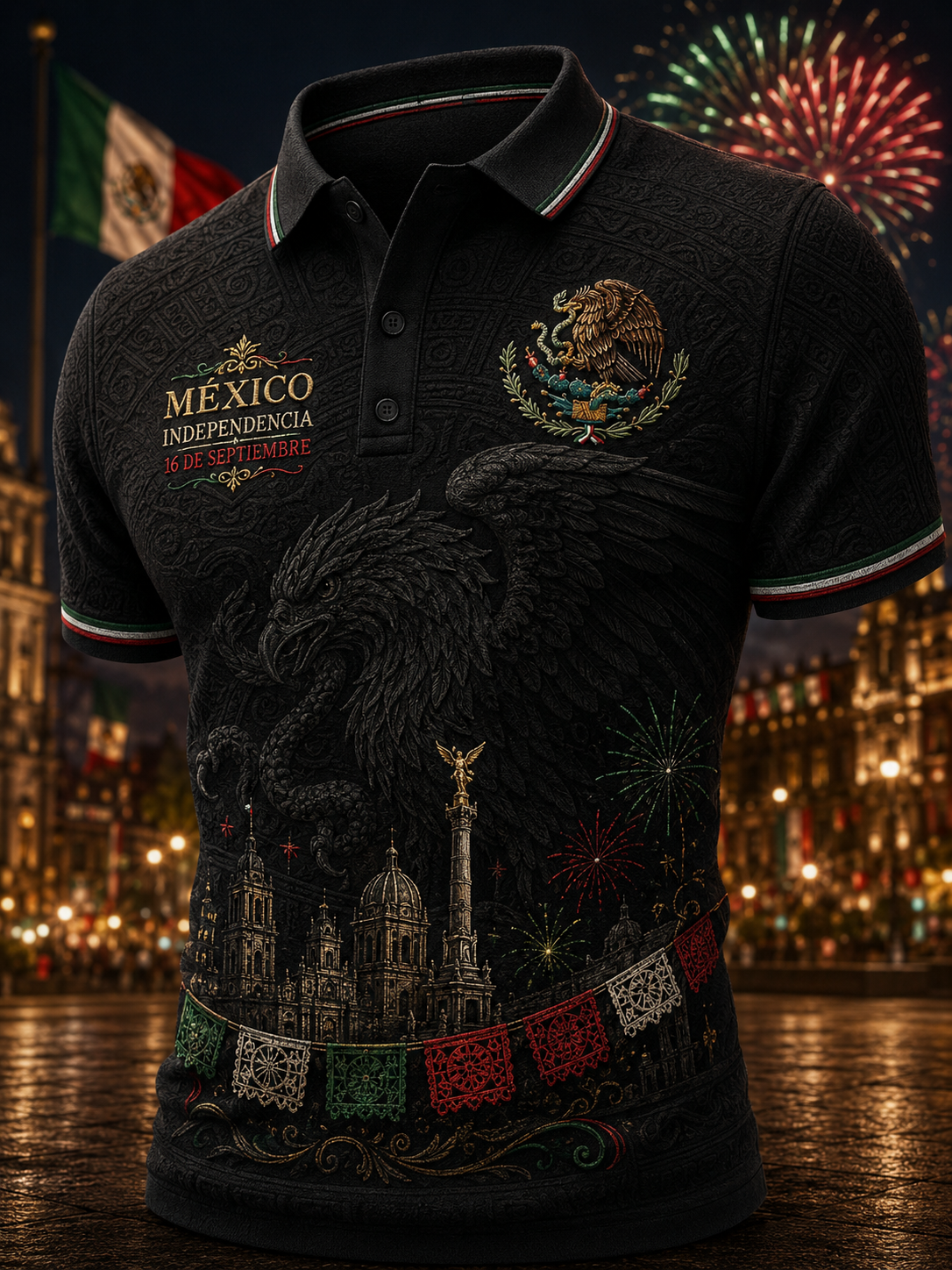 Camisa de manga corta para el Día de la Independencia de México, para hombre