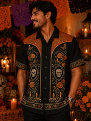 Camiseta de manga corta con estampado artístico del Día de los Muertos para hombre