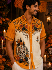 Camiseta de manga corta con estampado artístico del Día de los Muertos para hombre