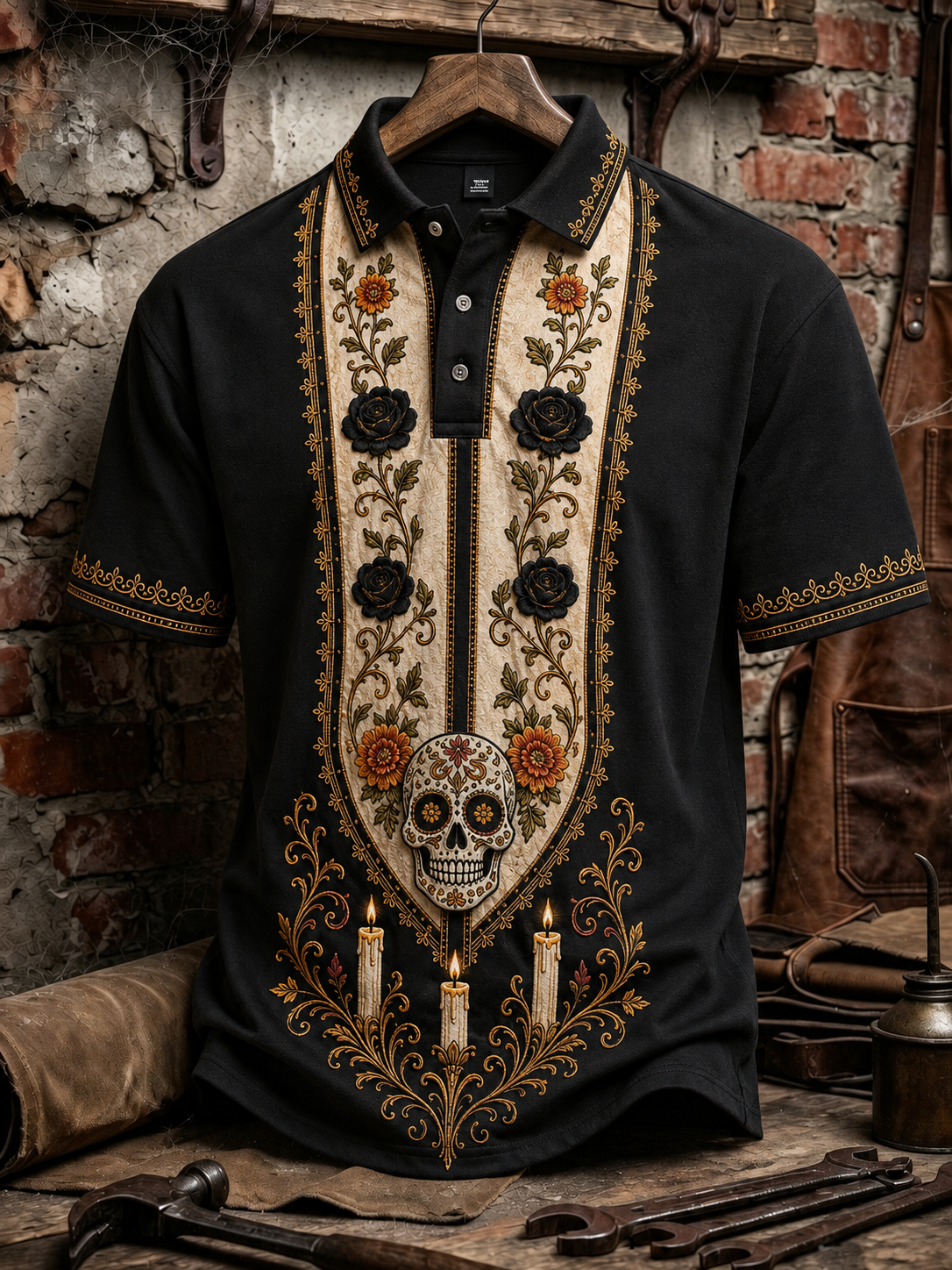 Camiseta de manga corta para hombres con diseño del Día de los Muertos