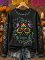 Sudadera casual con estampado de calavera del Día de la Muerta para mujer