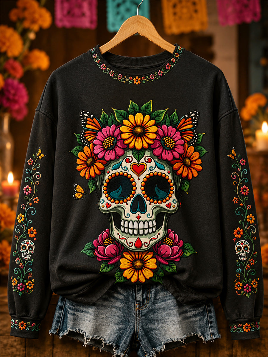 Sudadera casual con estampado de calavera del Día de la Muerta para mujer