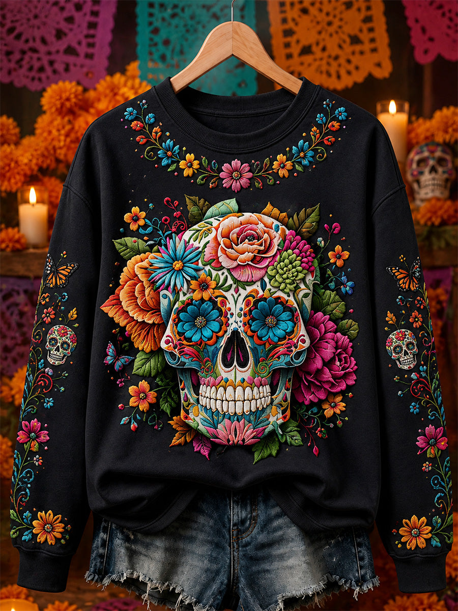 Sudadera casual con estampado de calavera del Día de la Muerta para mujer