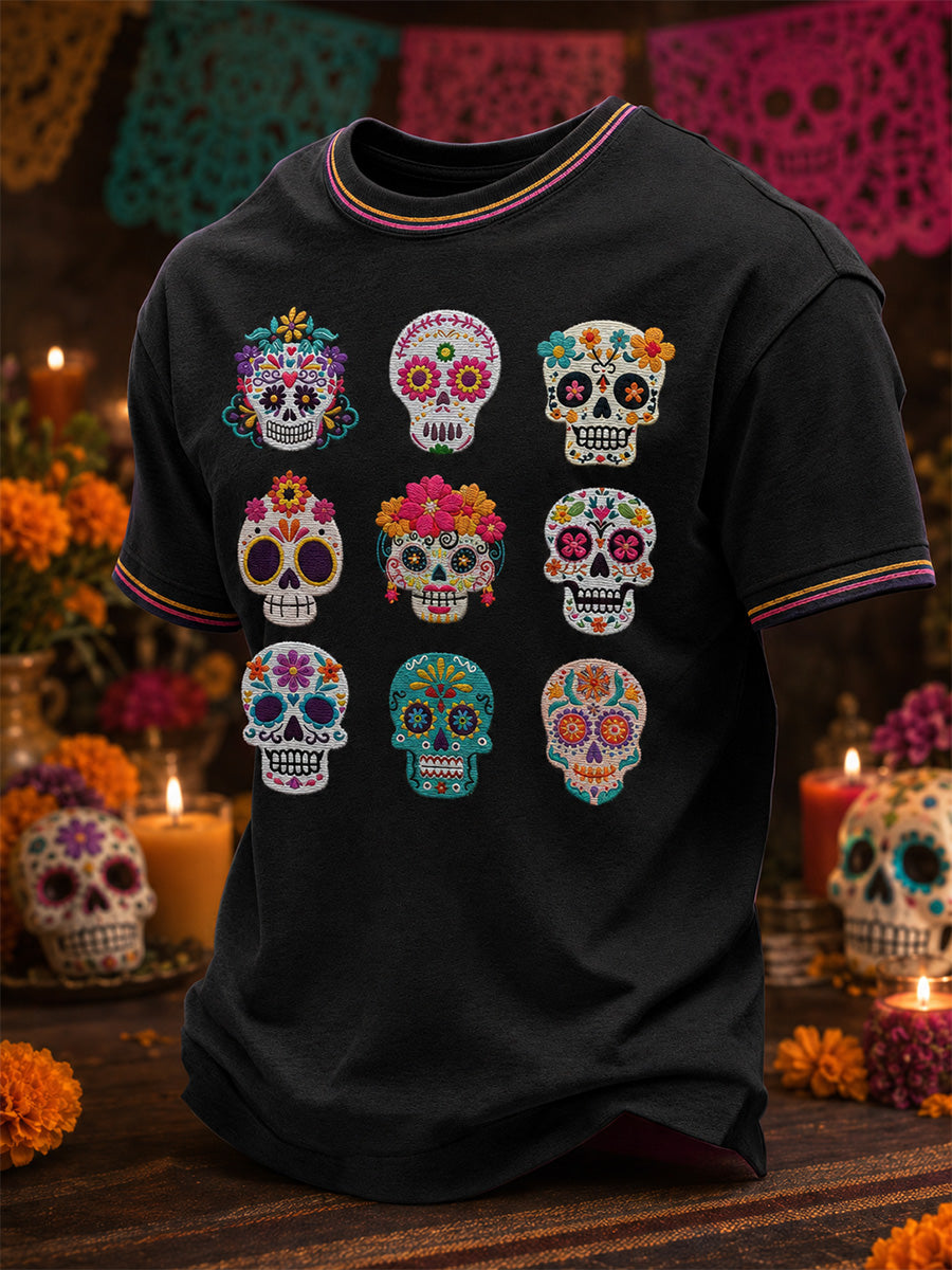 Camiseta casual con estampado de calavera del Día de los Muertos para hombre