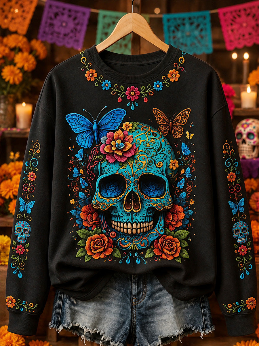 Sudadera casual con estampado de calavera del Día de la Muerta para mujer