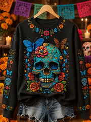 Sudadera casual con estampado de calavera del Día de la Muerta para mujer