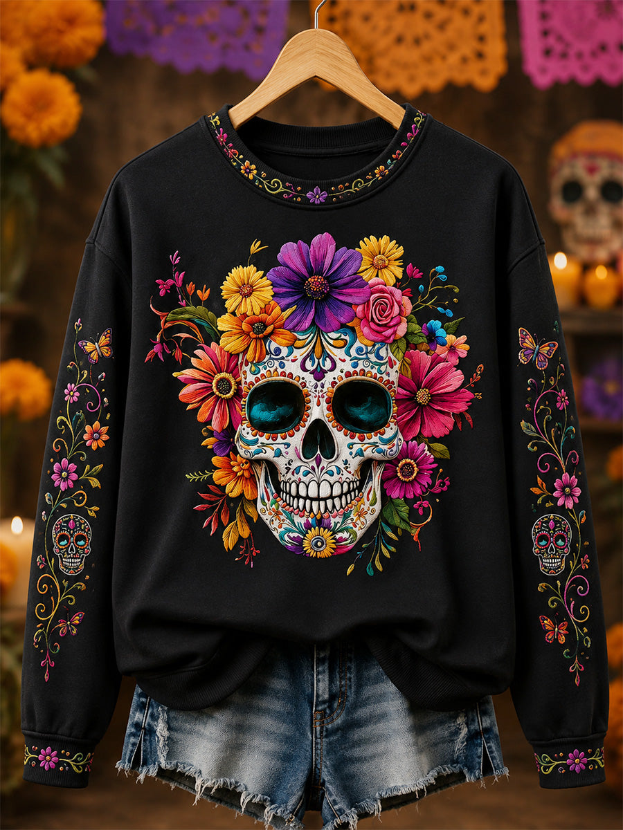 Sudadera casual con estampado de calavera del Día de la Muerta para mujer