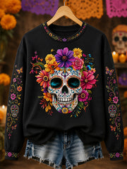 Sudadera casual con estampado de calavera del Día de la Muerta para mujer