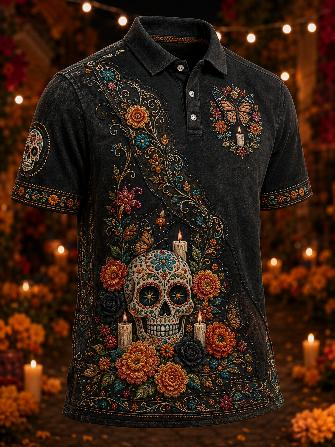 Camiseta de manga corta para hombres con diseño del Día de los Muertos