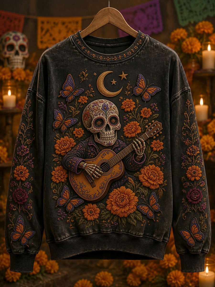 Sudadera casual con estampado de calavera del Día de Muertos para mujer