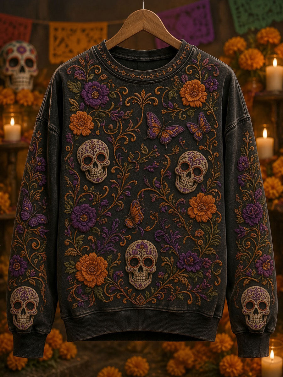 Sudadera casual con estampado de calavera del Día de Muertos para mujer
