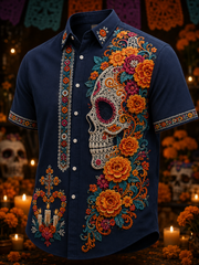 Camiseta de manga corta con estampado artístico del Día de los Muertos para hombre