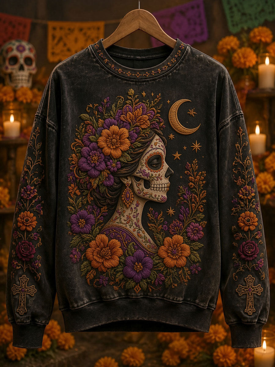 Sudadera casual con estampado de calavera del Día de Muertos para mujer