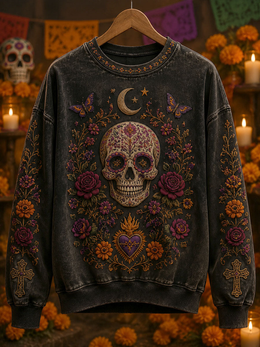 Sudadera casual con estampado de calavera del Día de Muertos para mujer
