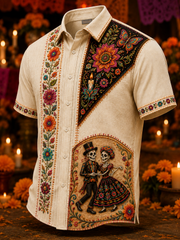 Camiseta de manga corta con estampado artístico del Día de los Muertos para hombre