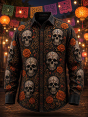 Camisa casual con estampado de calavera del Día de los Muertos para hombre