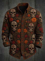 Camisa casual con estampado de calavera del Día de los Muertos para hombre