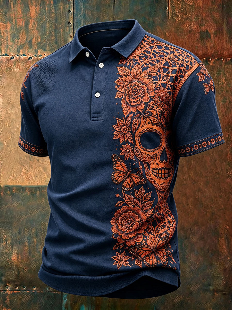 Camisetas casuales para hombre con estampado floral del Día de los Muertos mexicano