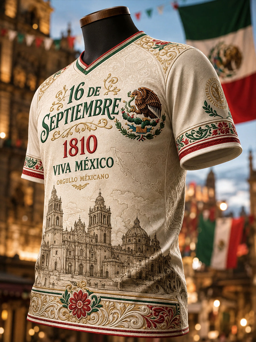 Camiseta con cuello en v para hombre del Día de la Independencia Mexicana
